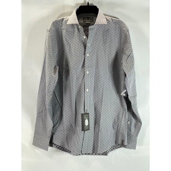 BLACK & BROWN 1826 Men's Grey Printed 80'S 2-Ply Slim-Fit Dress Shirt SZ 15.5/35 - Picture 1 of 14